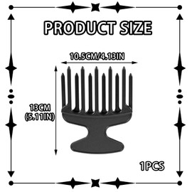 1 x Finger Styler Afro Comb, Coarse, Curling Comb, Natural Curls, Hair Comb for Curls, Afro Comb, Afro Pick for Hairdressing Salon at Home, Black