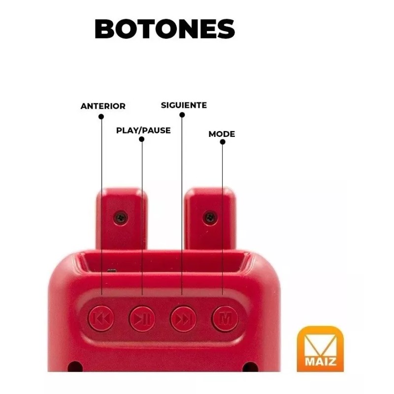 Maíz 3pzs Bocina Bluetooth Fm Recargable Luz Led Infantil Niños