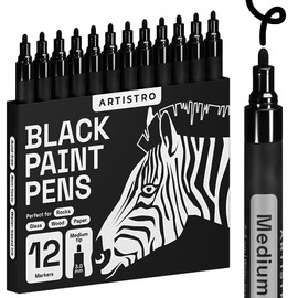 ARTISTRO 12 bolígrafos de pintura negra para pintura roca, piedra, cerámica, vidrio, madera, tela, álbumes de recortes, manualidades, suministros de a