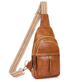 SUOSDEY Crossbody Tasche für Damen, Mode Sling bag, Leder Brusttasche Backpack Schultertaschen mit verstellbaren Riemen braun