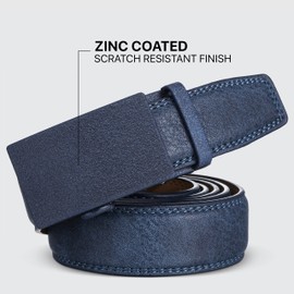 Marino Men’s Genuine Leather Ratchet Dress Belt With Automatic Buckle, Enclosed in an Elegant Gift Box - Granular - Indigo - Adjustable from 28" to 44" Waist