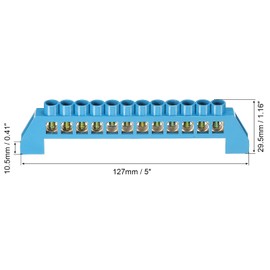 sourcing map Terminal Grounding Bar Screw Block Barrier Brass Strip 12 Positions Blue for Electrical Distribution