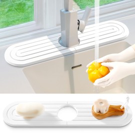 Spüle Splash Guard Matte,Wasserhahn Spritzschutz Stein Abtropfmatte Spüle Super Saugfähig für Küche Spritzfänger,Waschbecken Kieselgur Bad Spülbecken Organizer (Weiß, 15,5x3,9x0,5Zoll/40x10x1cm)