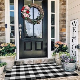 KyCyn Pro 2'X6’Buffalo Plaid Rug| Black and White Checkered Rug Door Mat