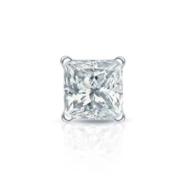 14k White Gold Princess Diamond Simulated Cubic Zirconia SINGLE Stud Earrings 4-Prong(3/4ct,Excellent Quality)