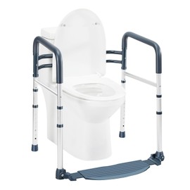 Lianjindun Toilet Safety Rails with Footrest, Folding & Portable Bathroom Toilet Handles for Elderly, Seniors, Handicap & Disabled, Adjustable Toilet Safety Frame Fit Any Toilets (350 LB)