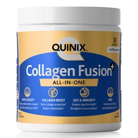 QUINIX Collagen Fusion+ All-in-One Supplement | VERISOL® Collagen, ImmunoLin®, PureWay-C® Vitamin C, Dermaval®, DE111®, SNZ 1969®, Hyaluronic Acid – 30 Servings, 6.7 oz, Unflavored