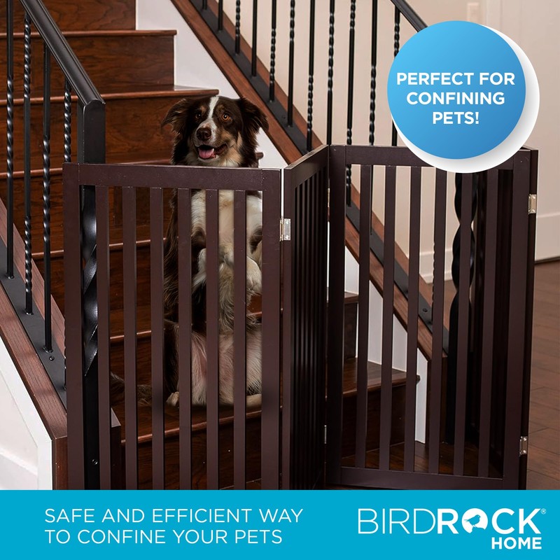 INTERNET'S BEST Dog Gate Indoor Freestanding Pet Barrier, Folding Wood
