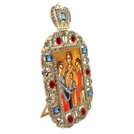 Divine Synaxis of Archangels Greek Icon in Ornate Faux Jeweled Frame, Eastern Orthodox Home Decor, 5 ¾ x 3 ¾ Inches