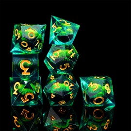 DND Dice Set, D&D Dice Game DND Starter Set, 7 Resin Sharp Edge with Dragon Eye Liquid Core for TTRPG Games RPG Roleplaying Games