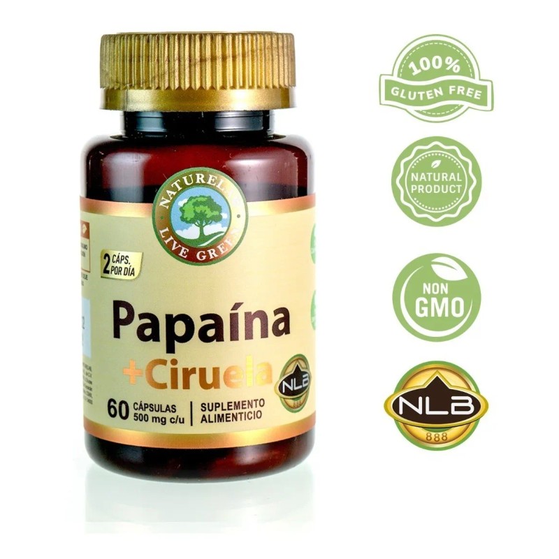 Papaína + Ciruela - 60 Cápsulas De 500mg- Naturelab Sabor
