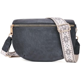 Roulens Crossbody Bag for Women Fashion Waist Packs Soft Vegan PU Leather Belt Bag Large Capacity Shoulder Bag with Adjustable and Removable Wide Strap