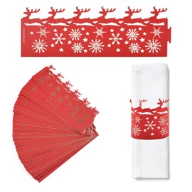 URROMA Pearl Red Christmas Paper Napkin Holder Rings, 50 Pcs Deer Snow Paper Napkin Rings for Dinner Party Celebration Table Decor