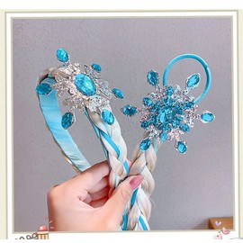 ISABELLA MOON Kids Girls Toddlers Blue Elsa Ponytail Hair Extension Party Hair clips Snowflake Crown Headband Hairband Costume Dress up Braided Wigs (Pink Snowflake Headband)