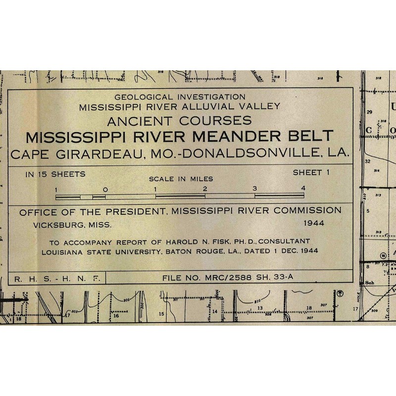 1944 Map Mississippi River Meander Belt Alluvial Valley Harold Fisk