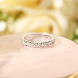 EAMTI 3mm Cubic Zirconia Wedding Band 925 Sterling Silver Half Eternity Ring for Women Size 9