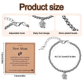 New Mom Little Foot Charm Bracelet, Silver New Mum Pregnancy Gifts Feet Pendant Bracelet Mum Expecting 1st Mothers Day Gifts