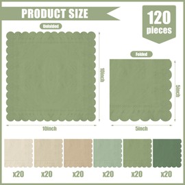 Whaline 120Pcs Sage Green Nude Cocktail Napkin 6 Colors Scalloped Disposable Paper Napkin Multi-colored Beverage Napkin for Home Bar Table Party Decor Supplies