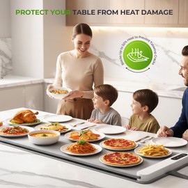 Heat Resistant Insulated Mat for Food Warming Mats with Elastic Storage Strap, Triple-Layer Aluminum Foil Table Protector, Waterproof & Oil-Proof, Foldable Countertop Heat Shield, 35.4 × 15.7 in