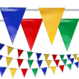 NACARUM Red Blue Yellow Green Pennant Banner Flags | OSHA 500lb Rated | Strand Fade Resistant 【102FT】
