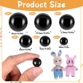 320 PCS Sew on Safety Eyes for Crochet Toys, Round Black 8mm to 15mm Crochet Eyes for Animals, Plastic Mushroom Domed Sewing Crafting Eyes for DIY Stuffed Animals Amigurumis Crochet Toy Doll Making