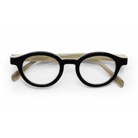 eyebobs TV Party Premium Reading Glasses for Women and Men | Round Average-Size Reading Glasses | Black Front and Temples | 1.75