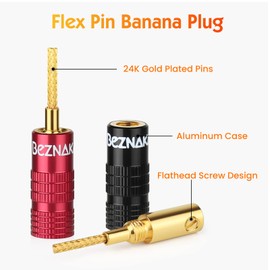 Flex Pin Colorback Banana Plugs for Spring Loaded Speaker Terminals,12 Pairs,24K Gold Plated Plugs