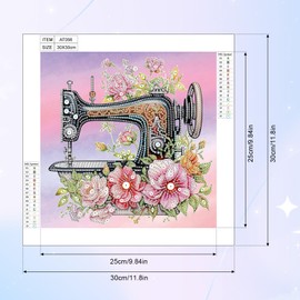 Diamond Art Painting Kits for Adults, 5D Special Shape Diamond Art Kits for Beginners, Crystal Rhinestones Diamond Art Painting for Home Wall Decoration Gift 12×12inch, Old Flower Sewing Machine