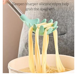 Cyoufine Silicone Pasta Fork (13.2"), 2-Pack Stainless Steel Handle Spaghetti Server Spoons Heat Resistant 600°F, Food Grade Metal Pasta Spoon, BPA Free, Noodle Spoon.