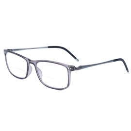 Superior Extremely Light Bifocal Reading Glasses Men Aluminum Arm TR90 Frame Blue Light Blocking Computer Readers Spring Hinge +1.75 Grey