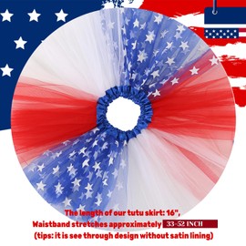 Plus Size 2XL/3XL Women Red White Blue Tutu USA American Flag Tulle Skirt Adult Teens 4th of July Patriotic Costume