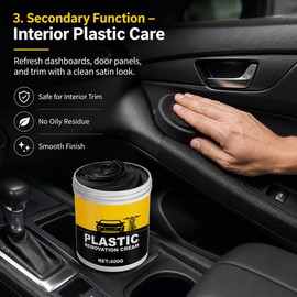 Car Plastic Restorer for Faded Trim – 400g Water-Based Renovator Wax for Bumpers, Dashboards, Rubber & Exterior Details