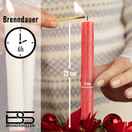 Brandsseller Rustic Taper Candles Set of 4 Height 25 cm Diameter 2 cm Home Candles Household Candles Table Candles Christmas Candles Red