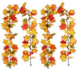 2 Pack Fall Maple Leaf Garland Decor Autumn Hanging Vine Garland Artificial Autumn Leaves Thanksgiving Decorations for Fall Indoor Outdoor Home Fireplace Stairs Party Supplies (Maple Leaf-O)