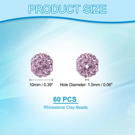 PATIKIL 10mm Rhinestone Clay Beads for Jewelry Making, 60 Pack Round Ball Polymer Clay Crystal Charm Beads for Craft Decor Necklace Chain Bracelets DIY, Lavender