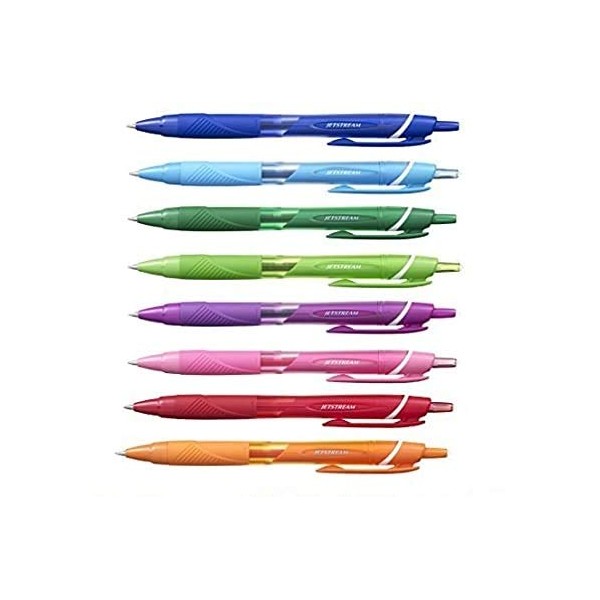 Uni-ball Jetstream Extra Fine Point Retractable Roller Ball Pens,-rubber Grip Type -0.5mm-8 Color Ink-8 Pens value Set (Blue,Ligit Blue,Green,Lime Green,Orange, Pink,Red,Purple)