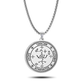 SIPURIS Sigil of Archangel Michael Saday Athanatos Sabaoth Necklace Ancient King of Solomon Saint 7th Archangel Michael Pendant Necklace Medallion Talisman Protection Amulet Jewelry for Men Women