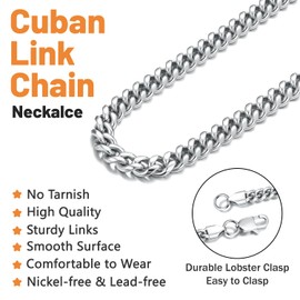 Jewlpire Silver Chain for Men, Men's Chain Necklaces 5MM Miami Cuban Link Chain for Men, Stainless Steel & Hip-Hop Style Gifts for Men, Mens Chain 20 Inches
