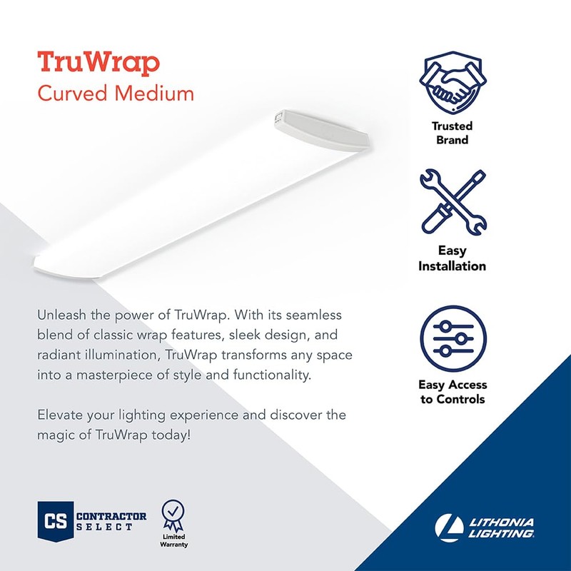 Lithonia Lighting TruWrap 4 Foot LED Ceiling Light Fixture, Low-Profile