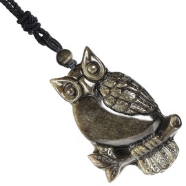mookaitedecor Golden Obsidian Crystal Owl Pendant Necklace Lucky Charm for Men Women, Healing Crystal Semi Precious Stone Quartz Reiki Amulet Necklace for Protection Wealth Spiritual Jewellery Gifts