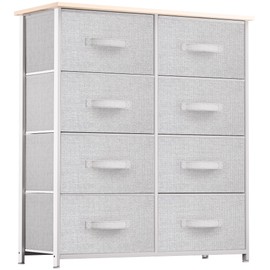 YITAHOME Storage Tower with 8 Drawers - Fabric Dresser with Large Capacity, Organizer Unit for Bedroom, Living Room & Closets - Sturdy Steel Frame, Easy Pull Fabric Bins & Wooden Top (Light Grey)