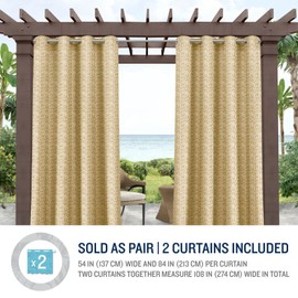 Tommy Bahama Indoor/Outdoor Mosaic Light Filtering Grommet Top Curtain Panel, 54"x96", Gold Foil, Set of 2