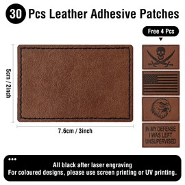 TACVEL 30Pcs 3 x 2 Inches Blank Leatherette Hat Patch with Adhesive, Iron-on Heat Press Faux Leather Patches for Hats Custom Fabric Repair Sew Laser Supplies (R Brown)