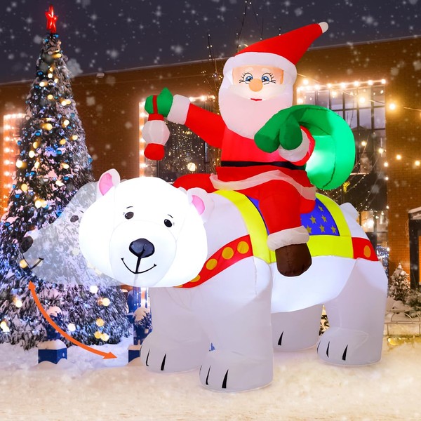 COMIN 7 FT Long Christmas Inflatables Santa Clause Outdoor Decorations