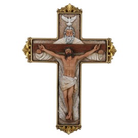 DevotedWalls Trinity Crucifix Wall Cross, Hand-Carfted Catholic Crucifix, Hand Painted Wall Catholic Art for Home Blessing, Holy Trinity Jesus Cross for Wall Decor,Resin 8" Atrio with God Religious Crucifixion（Full Color）