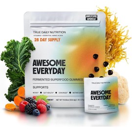 Awesome Everyday Superfood Gummies for Adults – Daily Multivitamin for Women & Men - EAAs, Mushrooms & Adaptogens - Vegan, No Artificial Flavors, Colors or Seed Oils - Essential Amino Acids - 28 Count