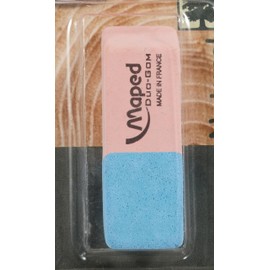 Maped Duo-Gom Medium Eraser - Natural Rubber Eraser without PVC - Pink and Blue - FSC Certified - Paper Packaging 100% Recyclable