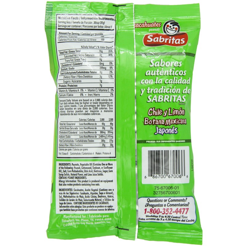 Sabritas Salt And Lime Peanuts, 7-Ounce (Pack of 6)