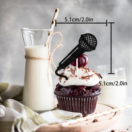 18pcs Black Glitter Microphone Dessert Cupcake Topper for Music KTV Theme Decor Supplies Boys Girls Happy Birthday Anniversary Wedding Party Decoration