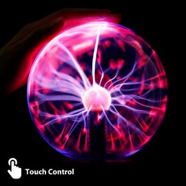 QingHong 6 Inch Plasma Globe Touch & Sound Sensitive Plasma Ball Lamp Electric Ball Lightning Toys for Parties, Home, Prop, Decoration,Kids over 7 years old(Red)
